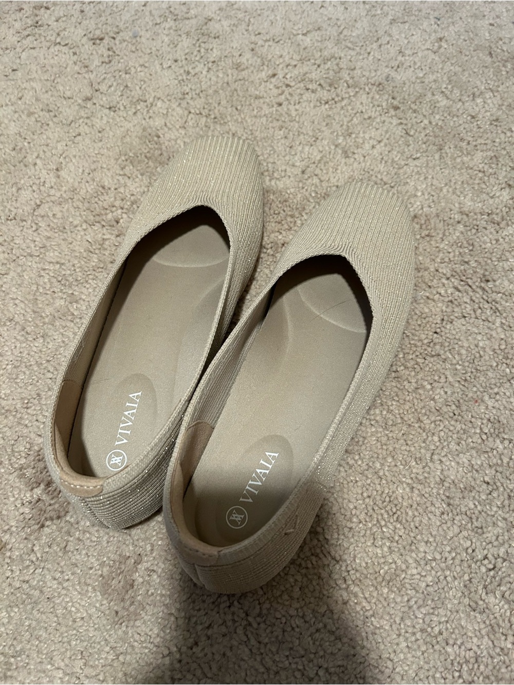 Vivaia Gold Sparkle Square Toe Flats 38.5